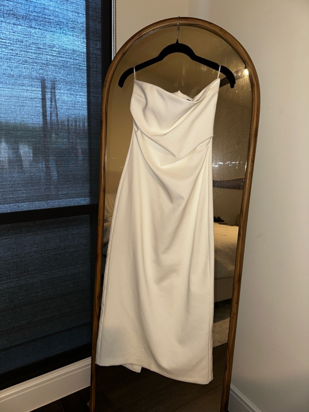Zara White Strapless Draped Midi Dress